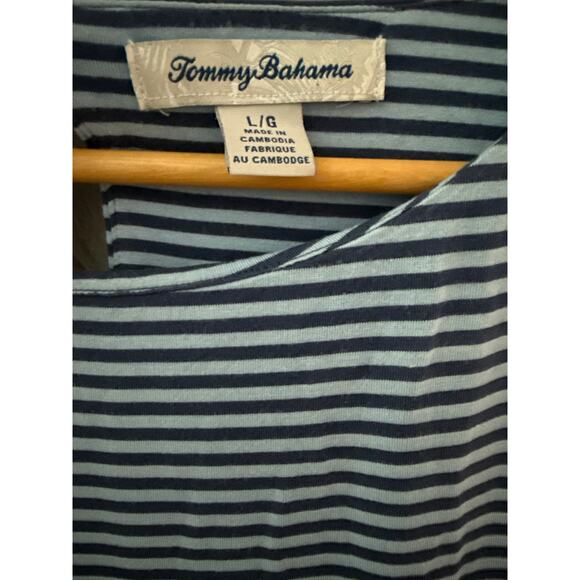 Tommy Bahama Cassia Open Back Blue Striped Jersey Knit Mini Dress Size Large - Picture 7 of 9